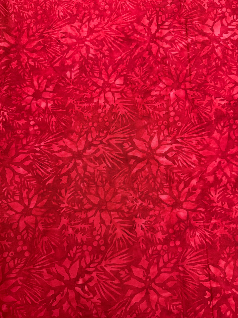 Hand Dyed M2 Poinsettias & Pine Red Quilting Fabric | 8-Yard Continuous Cut