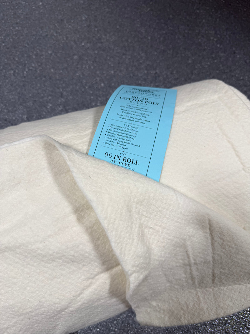 Close-up of ThreadWorks Soft & Elegant 80/20 quilt batting roll