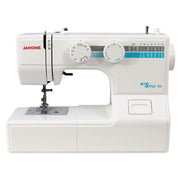 Janome MyStyle100 mechanical sewing machine front view highlighting the simple stitch dial.
