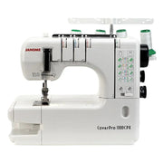 The Janome CoverPro 1000CPX configured with the free arm exposed for sewing cuffs and sleeves.