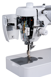 Janome reference photo: HD9QC Professional with the face cover open, showing the LED lighting and dimming control