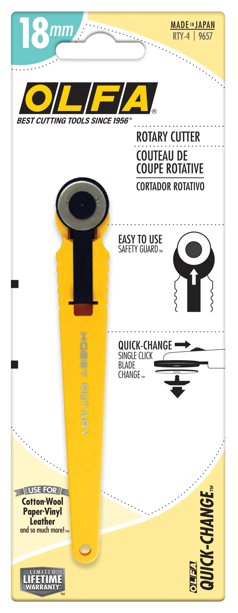 OLFA 18mm Rotary Cutter - RTY - 4 | Olfa Rotary Cutter for Fabric & Quilting
