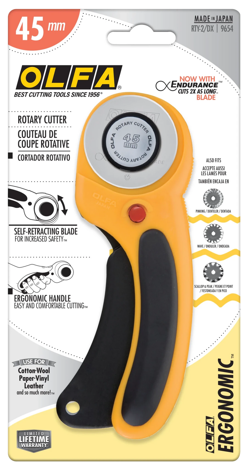 OLFA 45mm Ergonomic Rotary Cutter - RTY - 2/DX | Olfa Rotary Cutter for Fabric & Quilting
