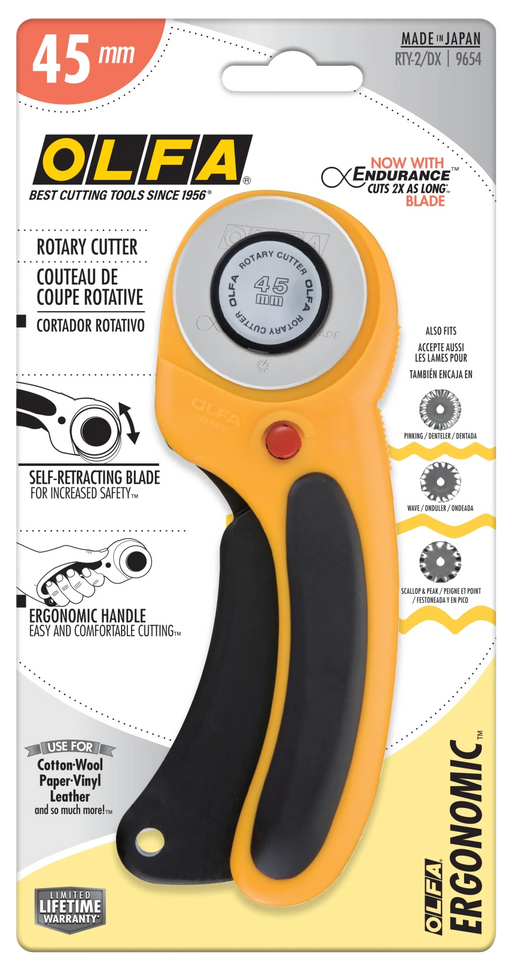 OLFA 45mm Ergonomic Rotary Cutter - RTY - 2/DX | Olfa Rotary Cutter for Fabric & Quilting