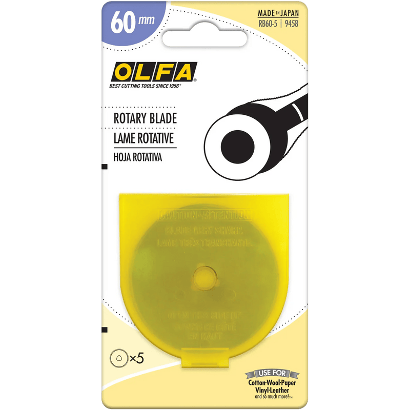 OLFA 60mm Replacement Rotary Blade - 5 Pack - RB60 - 5 | Olfa Rotary Cutter for Fabric & Quilting