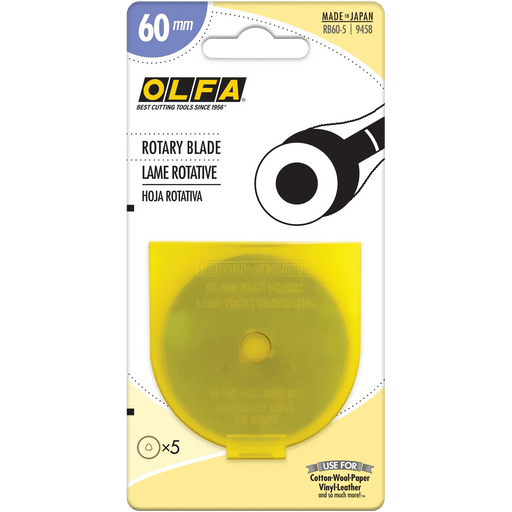OLFA 60mm Replacement Rotary Blade - 5 Pack - RB60 - 5 | Olfa Rotary Cutter for Fabric & Quilting