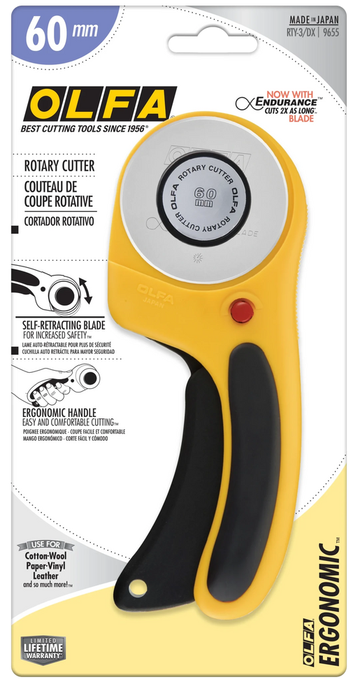OLFA 60mm Rotary Cutter - RTY3 | Olfa Rotary Cutter for Fabric & Quilting