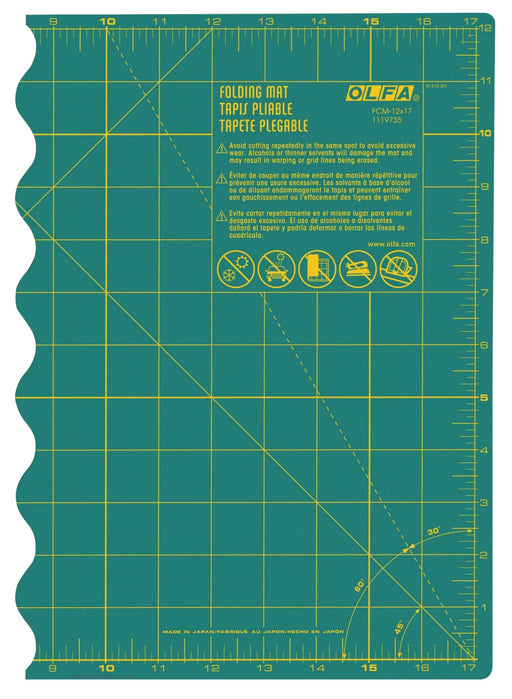 OLFA Folding Cutting Mat 12" x 17" - FCM - 12X17 | Self - Healing Cutting Mat for Sewing & Quilting