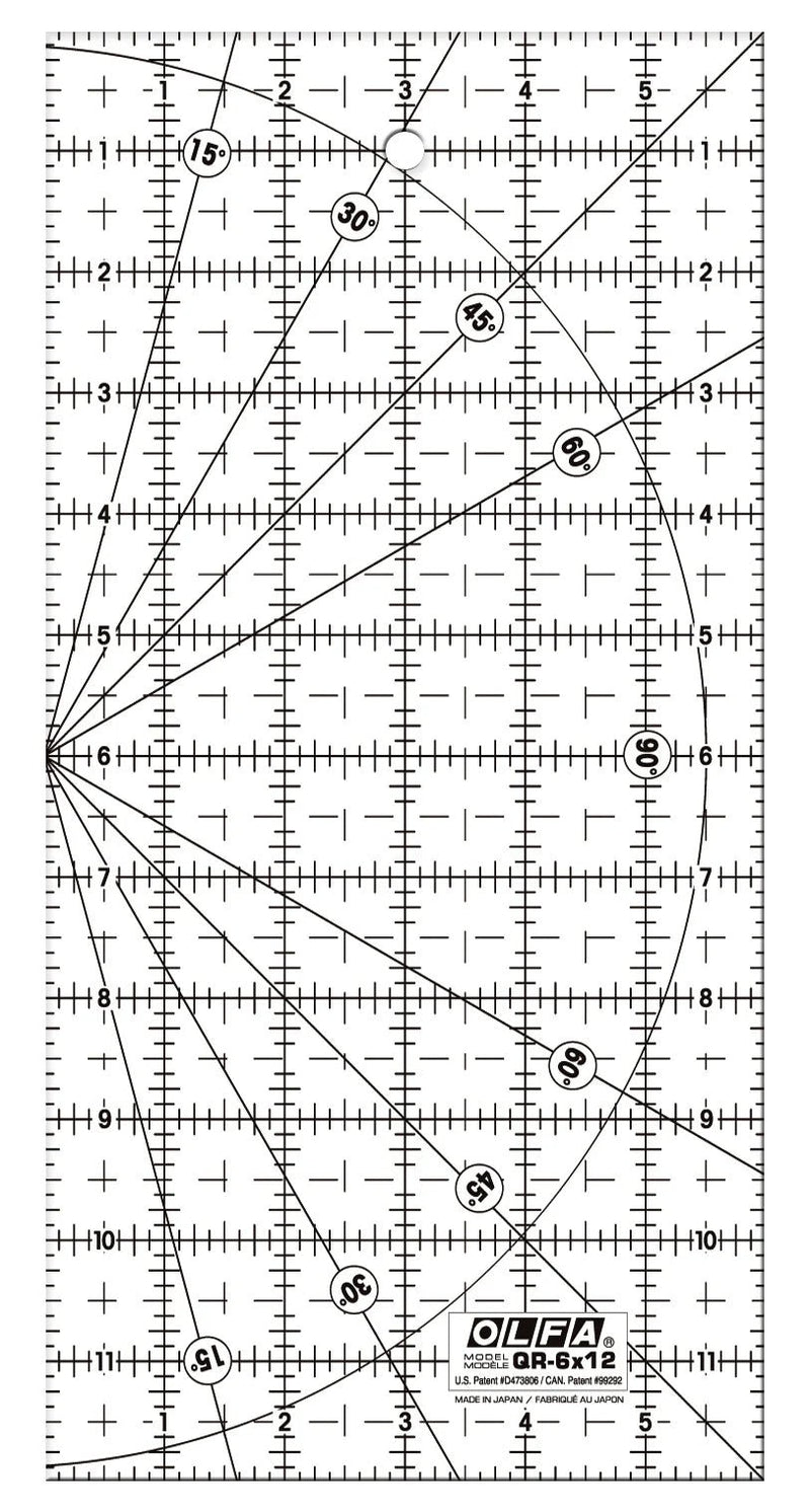 OLFA Frosted Acrylic OLFA Ruler 6in x 12in The Traveler - 1071819 | Quilting Ruler for Precision Cutting & Sewing
