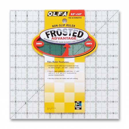 OLFA Frosted Acrylic OLFA Ruler 9 - 1/2in x 9 - 1/2in The Alternative - 1071799 | Quilting Ruler for Precision Cutting & Sewing