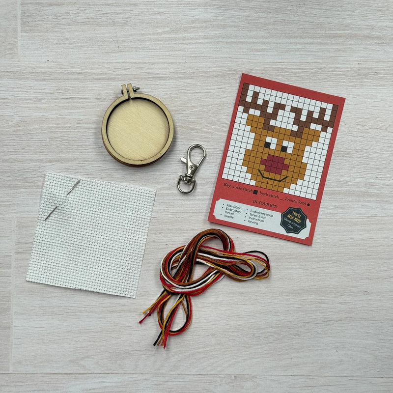 The Crafty Kit Company Leading The Sleigh The Rudolph Way Mini Matchbox Christmas Cross Stitch Kit