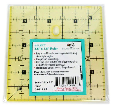 Quilters Select 3.5" x 3.5" Quilting Ruler – QS - RUL3.5 Precision Square Ruler