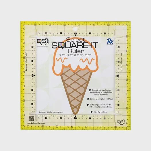 Quilters Select Square It Ruler 7.5" x 7.5" Quilting Ruler – Non - Slip Precision Trimming Ruler (QS - RUL7.5)