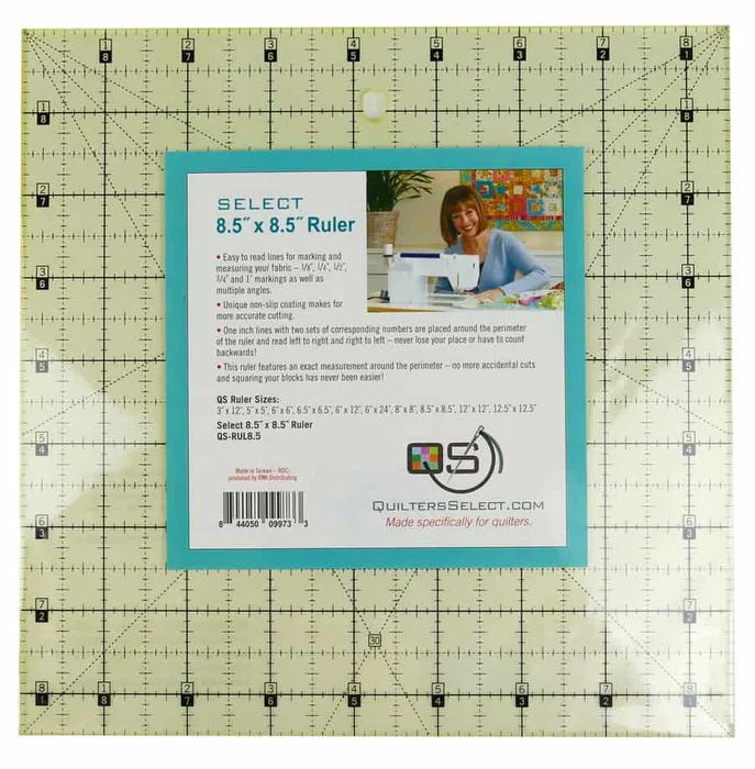 Quilters Select 8.5" x 8.5" Quilting Ruler – QS - RUL8.5 Precision Square Ruler