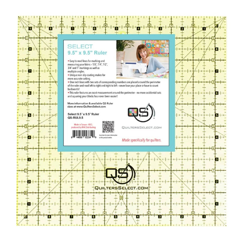 Quilters Select 9.5" x 9.5" Quilting Ruler – Non - Slip Precision Square Ruler (QS - RUL9.5)