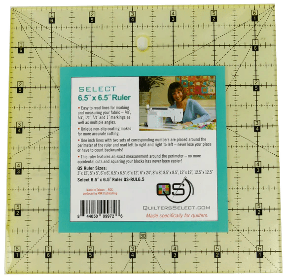 Quilters Select 6.5" x 6.5" Non - Slip Quilting Ruler – Precision Square Ruler for Quilt Blocks