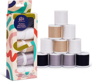 Madeira Most Popular Sewing Thread Set American Home Edition featuring 10 Aerofil polyester thread spools in black, white, cream, grey, and natural white colors.