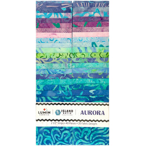 Island Batik Aurora Batiks 2.5-inch strip pack – 40 precut hand-dyed batik fabric strips