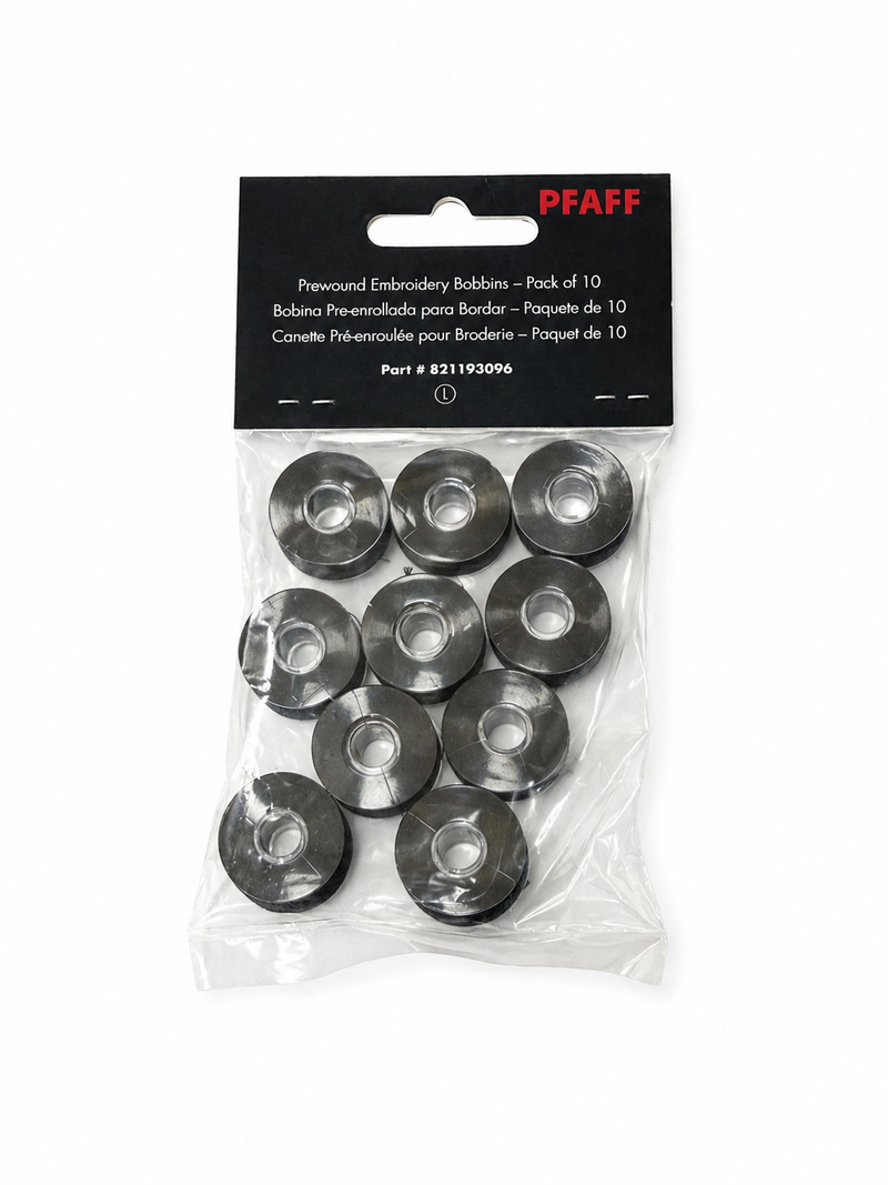Pfaff Prewound Embroidery Bobbins – 10 Pack | White or Black | Fits Icon Series