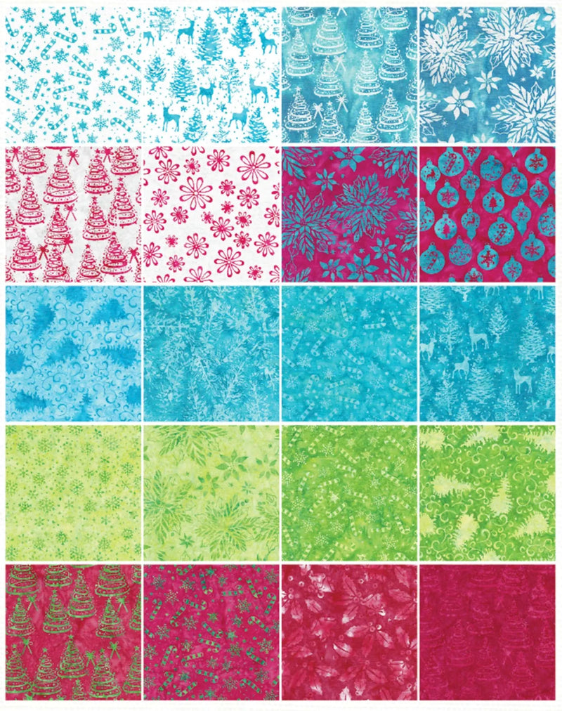 Island Batik Bright Tidings Christmas 10" Fabric Stack – 42 Piece Holiday Batik Bundle