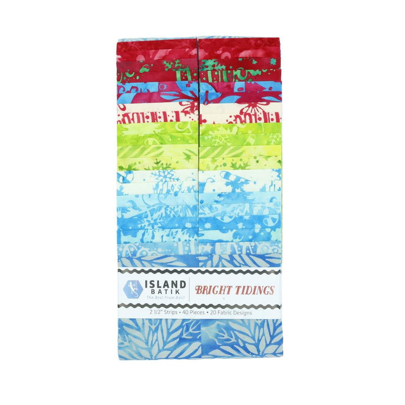 Island Batik Bright Tidings Christmas 2.5" Strip Pack – 40 Precut Holiday Batik Fabric Strips