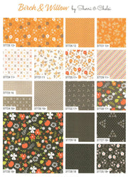 Birch and Willow 10-inch Moda fabric squares in orange, gold, gray and black, 37720LC