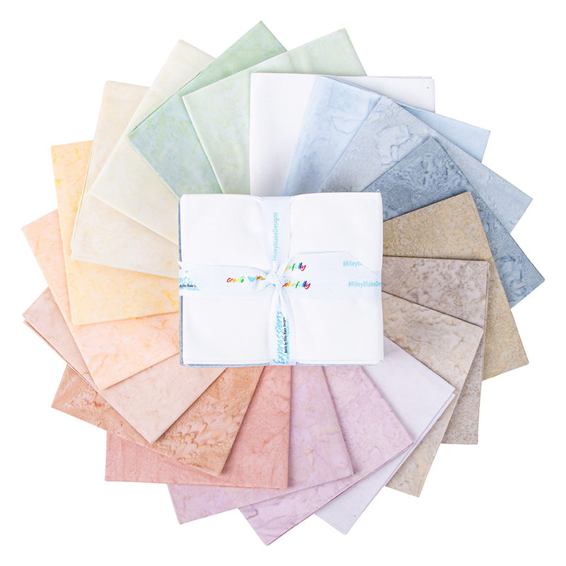 Expressions Batiks Hand-Dyes Cotton Candy Fat quarter bundle by Riley Blake Designs showing 19 coordinated fat-quarter cuts for quilting and sewing