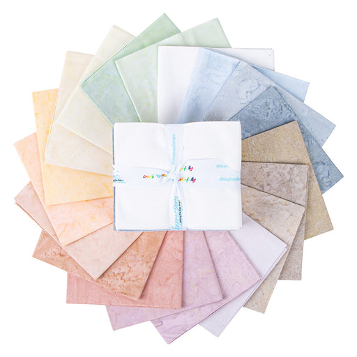 Expressions Batiks Hand-Dyes Cotton Candy Fat quarter bundle by Riley Blake Designs showing 19 coordinated fat-quarter cuts for quilting and sewing