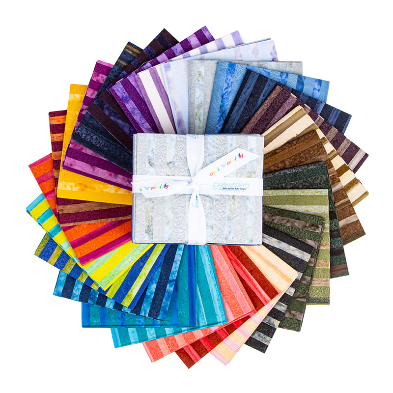 Expressions Batiks Elementals Get in Line Fat quarter bundle by Riley Blake Designs showing 27 coordinated fat-quarter cuts for quilting and sewing
