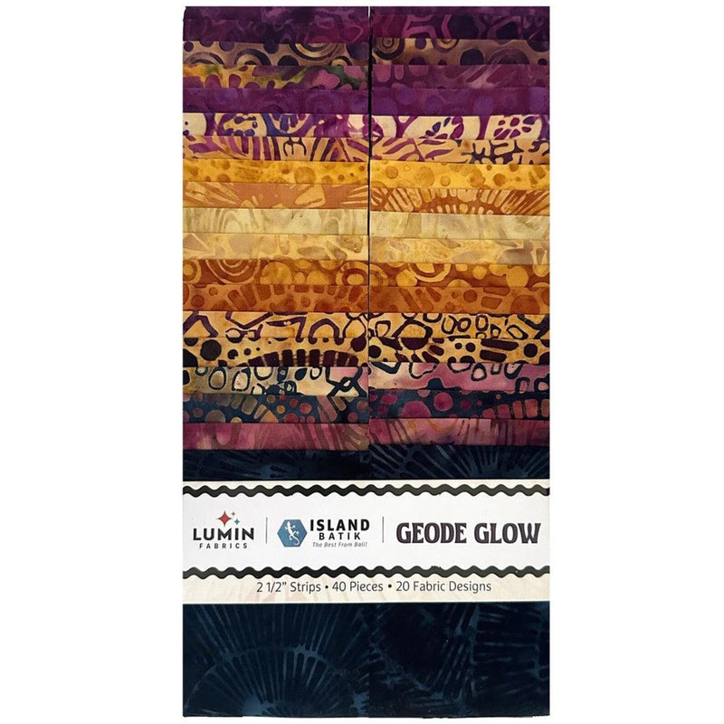 Lumin Fabrics Geode Glow Island Batiks 2.5" Strip Pack – 40 Precut Batik Fabric Strips