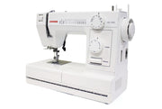 Janome HD1000 heavy duty mechanical sewing machine front view showcasing the rugged metal frame and dial controls.