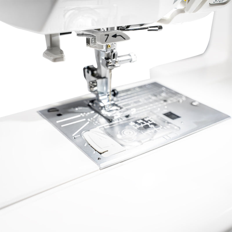 Janome 5300QDC-G computerized sewing and quilting machine in grapevine purple front view.