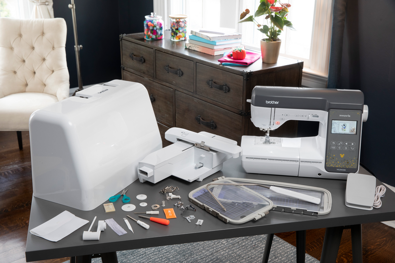 brother-innov-is-ns2850d-combo-sewing-embroidery-machine-displayed-on-table-with-hard-case-hoops-and-included-accessories