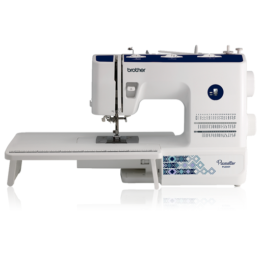 brother-pacesetter-ps200t-sewing-machine-with-attached-wide-extension-table-front-view-isolated-on-black-background