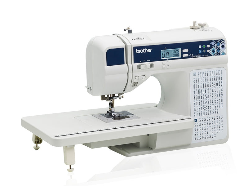 brother-pacesetter-innov-is-ps300t-sewing-and-quilting-machine-front-angle-view-with-attached-wide-extension-table