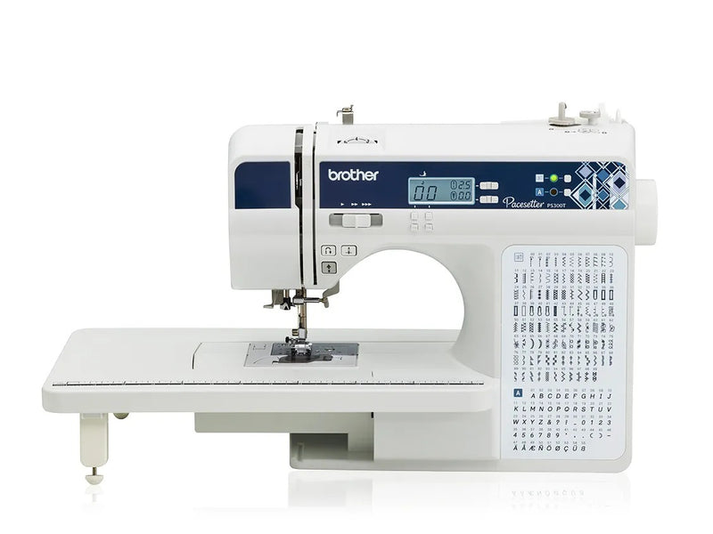 brother-pacesetter-innov-is-ps300t-sewing-and-quilting-machine-straight-front-view-with-attached-wide-extension-table
