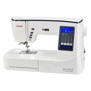 Janome Skyline S3 Anniversary Edition computerized sewing machine front view with extension table installed.