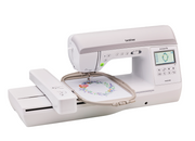 Front studio view of the Brother Innov-is NQ3550W combination sewing and embroidery machine showcasing its compact design and workspace