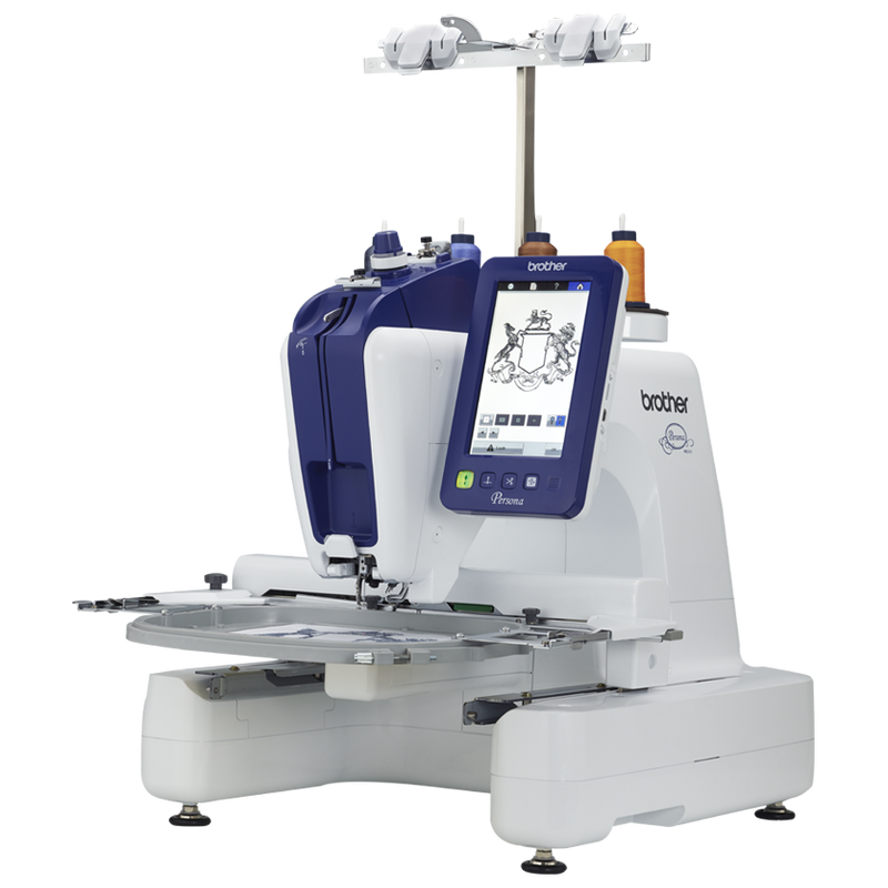 brother-persona-prs100-single-needle-embroidery-machine-front-left-angle-view-isolated-black-background