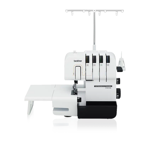 brother-strong-and-tough-st4031hd-serger-front-view-with-extended-white-trim-trap-table-on-white-background