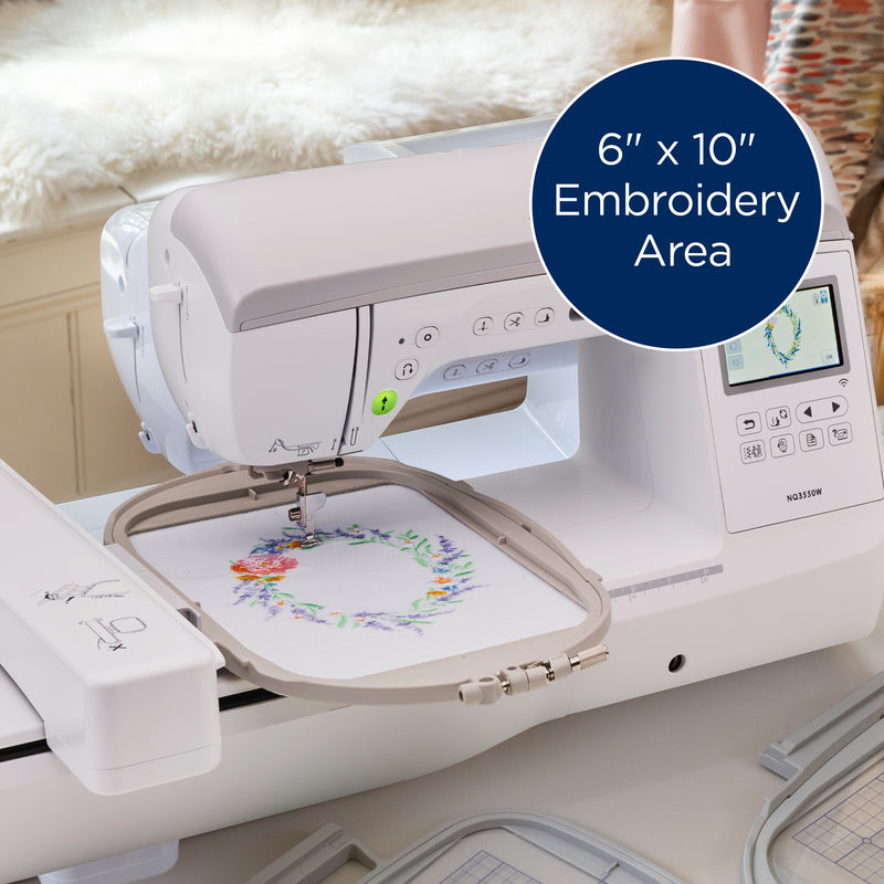 brother-innov-is-nq3550w-sewing-and-embroidery-machine-close-up-of-six-by-ten-inch-embroidery-hoop-with-floral-wreath
