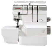 Janome AirThread 2000D Professional overlocker shown fully assembled with the included extra-wide extension table attached.