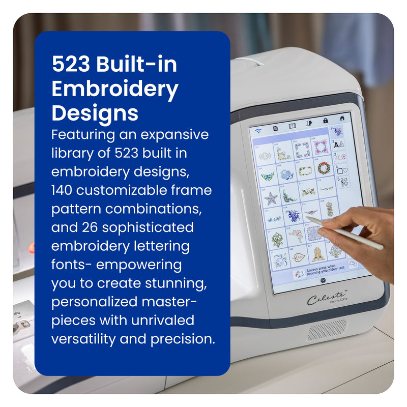close-up-user-stylus-selecting-from-523-built-in-embroidery-designs-menu-on-brother-celeste-innov-is-cx1e-hd-display
