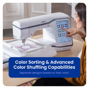 close-up-user-pointing-to-color-sorting-and-advanced-shuffling-capabilities-on-brother-celeste-innov-is-cx1e-lcd-touchscreen