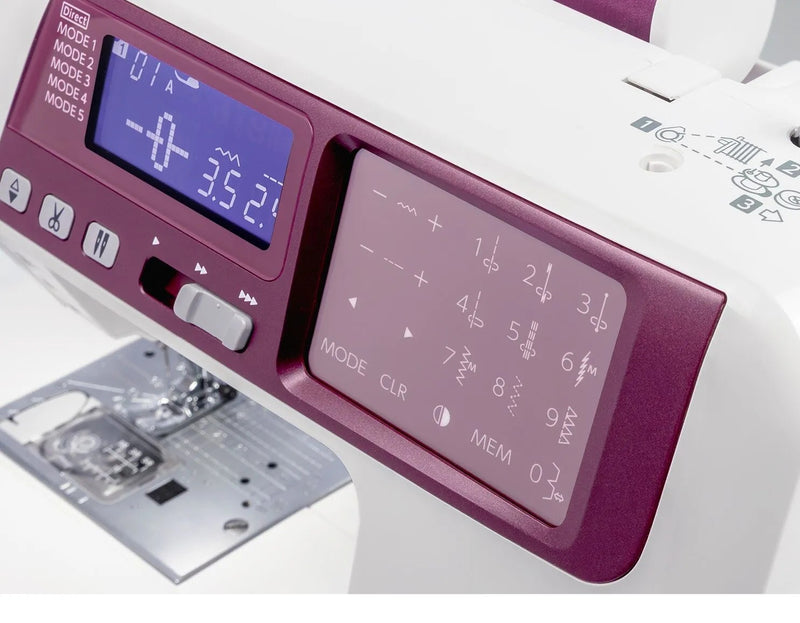 Janome 5300QDC-G computerized sewing and quilting machine in grapevine purple front view.