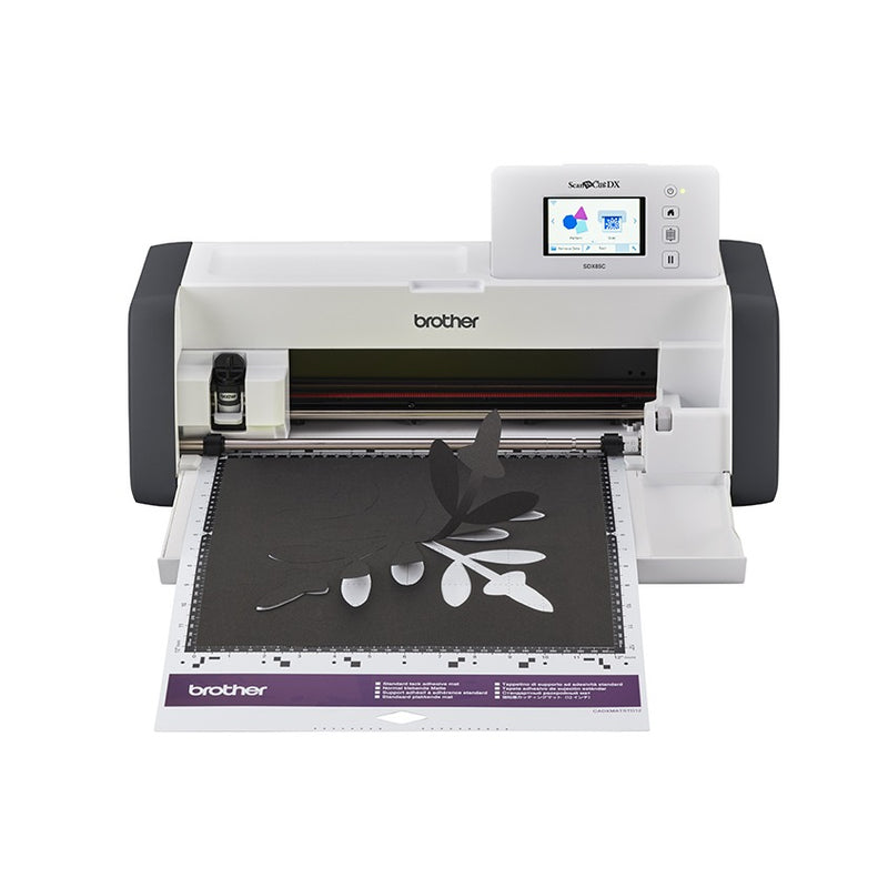 brother-scancut-dx-sdx85c-cutting-machine-front-view-with-black-paper-cutout-on-purple-standard-tack-mat