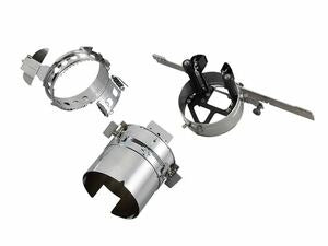 The Brother PRPCF1 wide cap frame and driver set kit components laid out including the mounting jig for multi needle hat customization