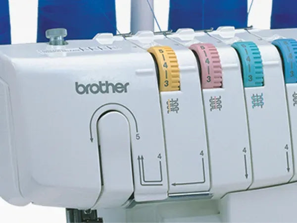 brother-lock-1034d-serger-extreme-close-up-view-of-yellow-pink-teal-and-blue-numbered-tension-dials