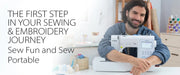 lifestyle-view-of-man-smiling-and-leaning-on-brother-innov-is-ns1850d-combo-sewing-embroidery-machine-with-text-overlay
