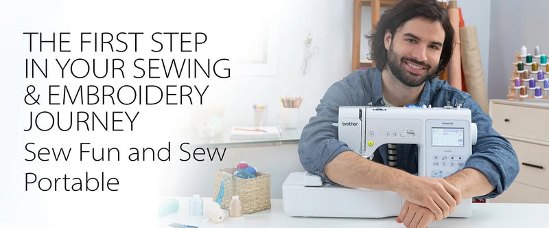 lifestyle-view-of-man-smiling-and-leaning-on-brother-innov-is-ns1850d-combo-sewing-embroidery-machine-with-text-overlay